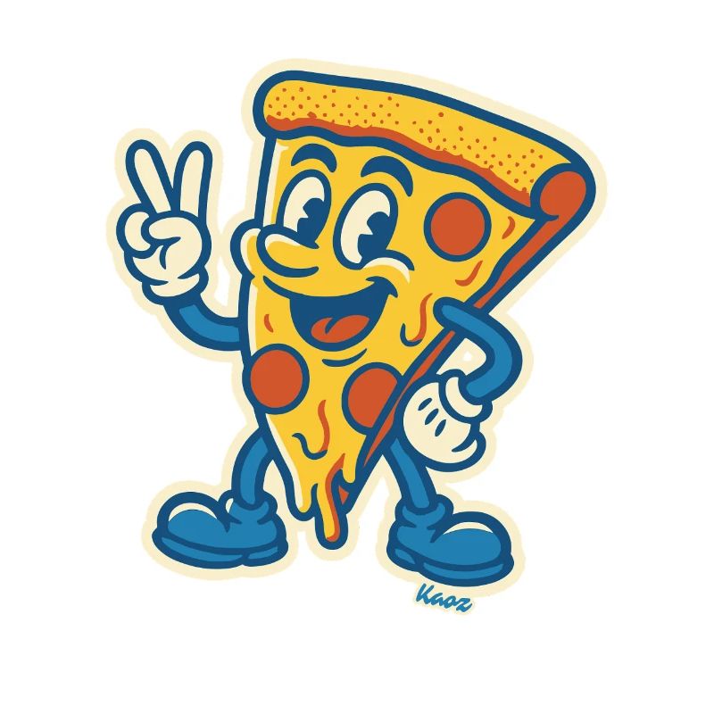 Grinning pizza with peace sign