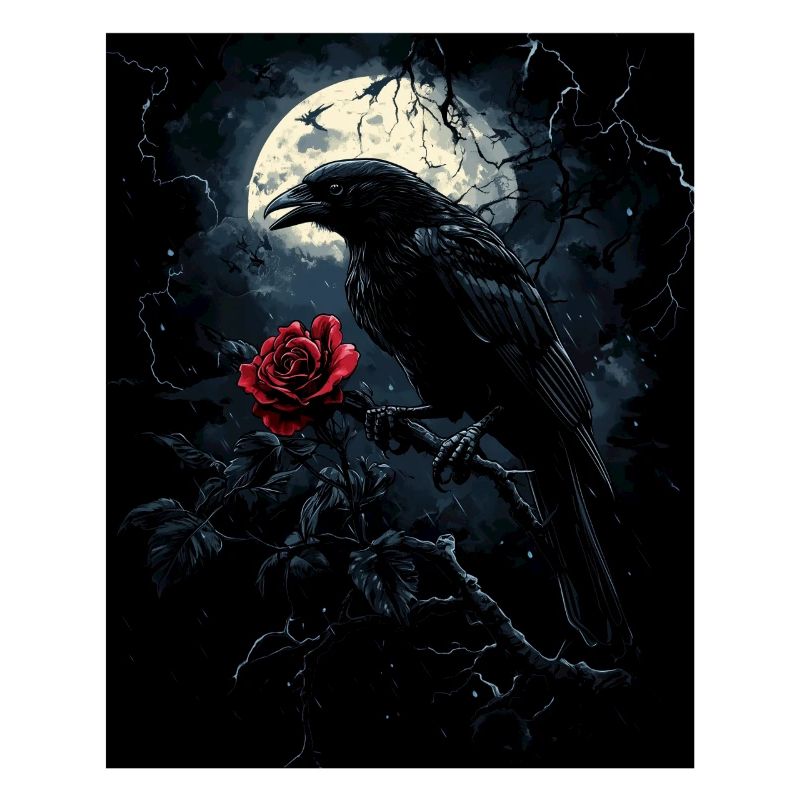Raven Rose Moon Gloomy Gothic Black Crow