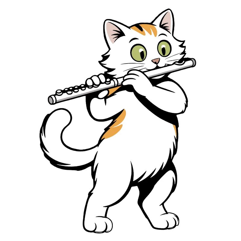 Le chat joue de la flûte