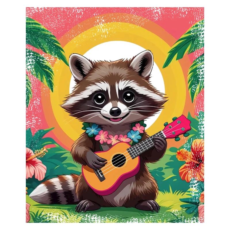 Waschbär mit Ukulele
