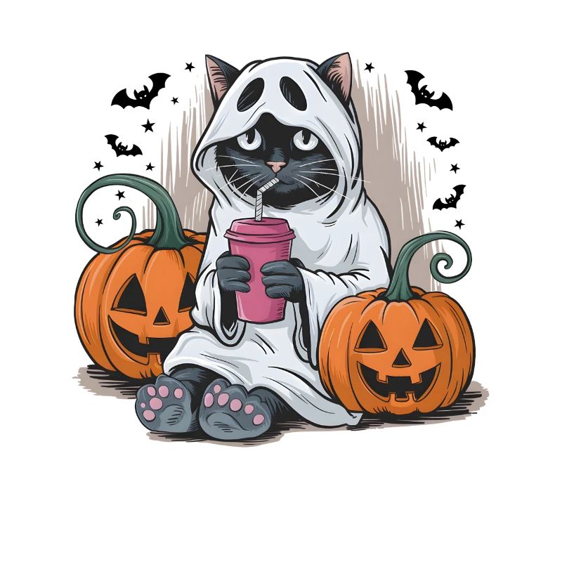 Halloween Ghost Cat Pumpkin Design