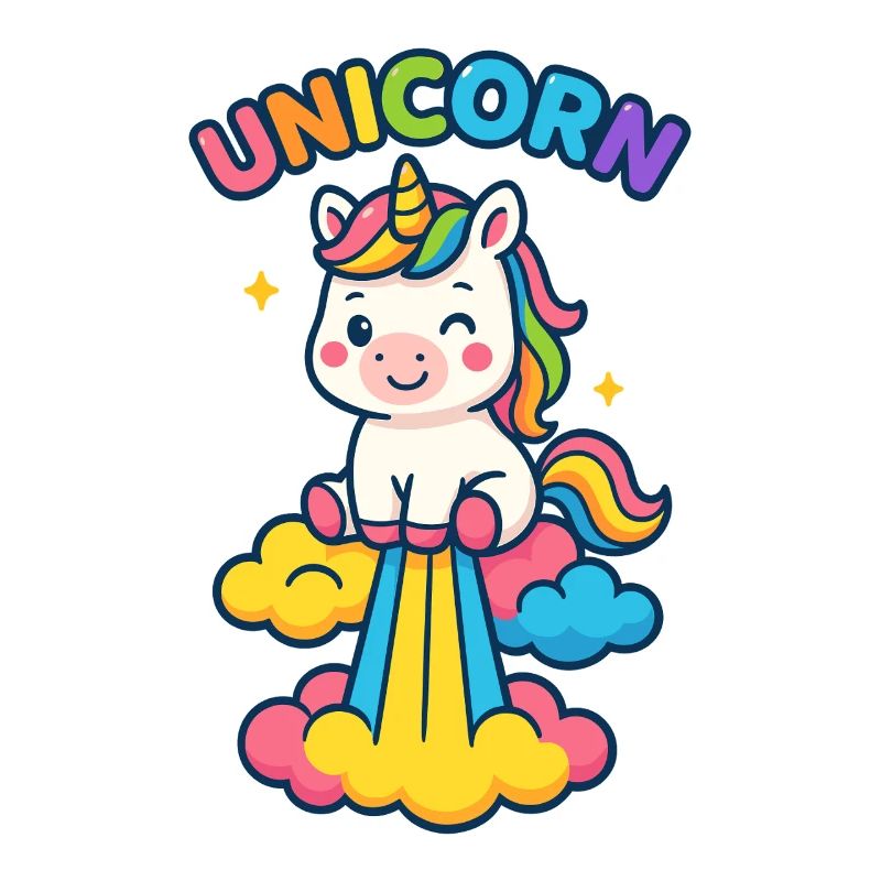 Regenbogen-Einhorn auf Wolken