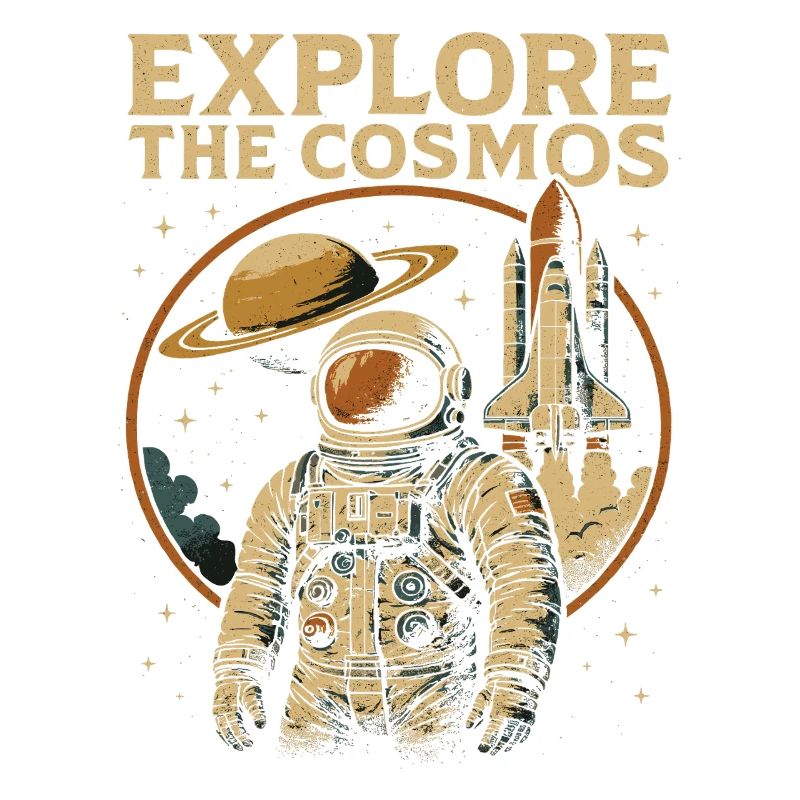 Explore the universe with astronaut and rocket