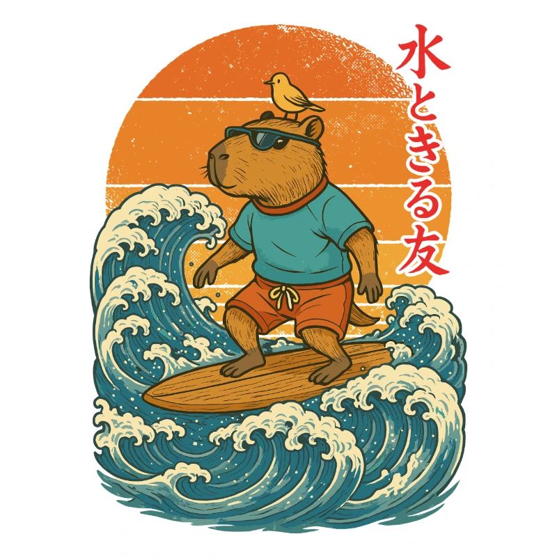 Capybara, surf, japonais, surfeur, capybara