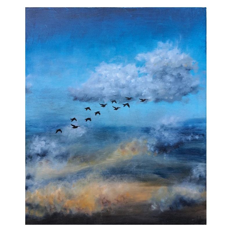 Birds in Flight Over a Cloudy Sky