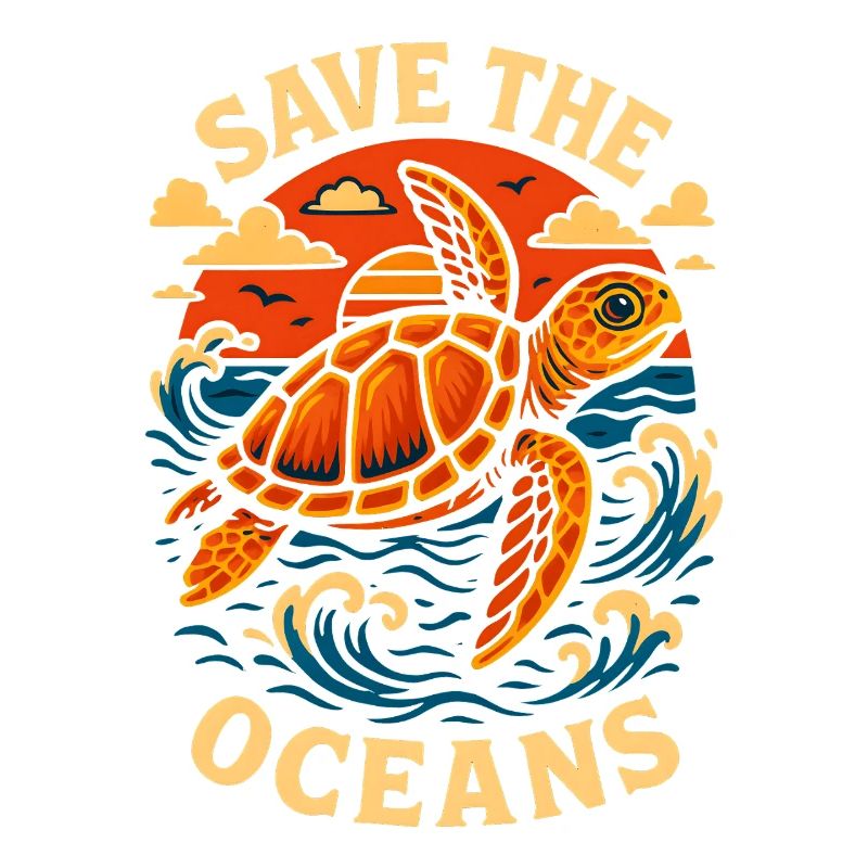 Save the Oceans Turtle Illustration