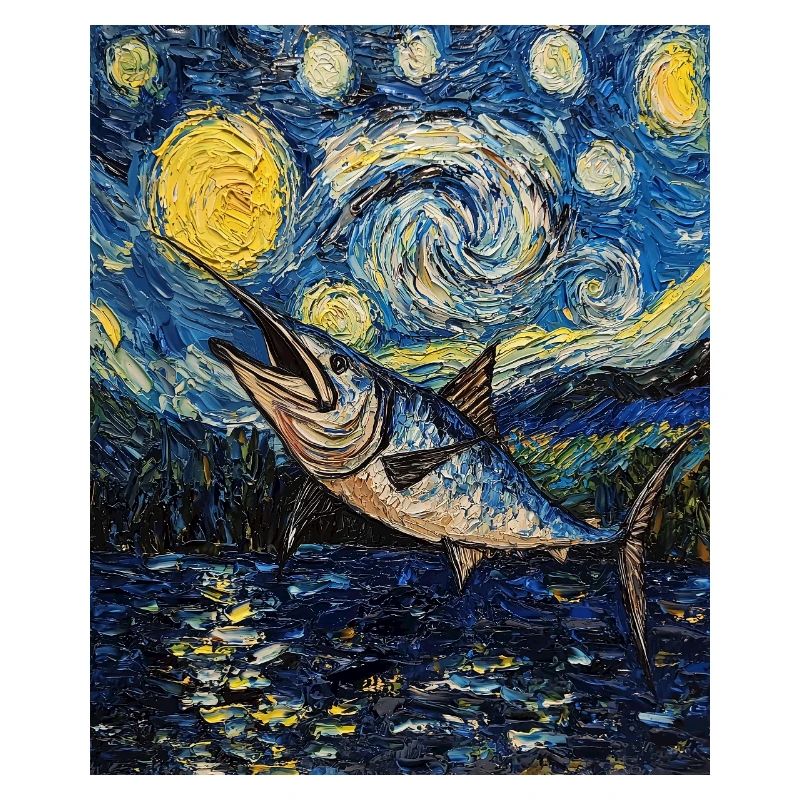 Blue Marlin Fish Van Gogh Style Starry