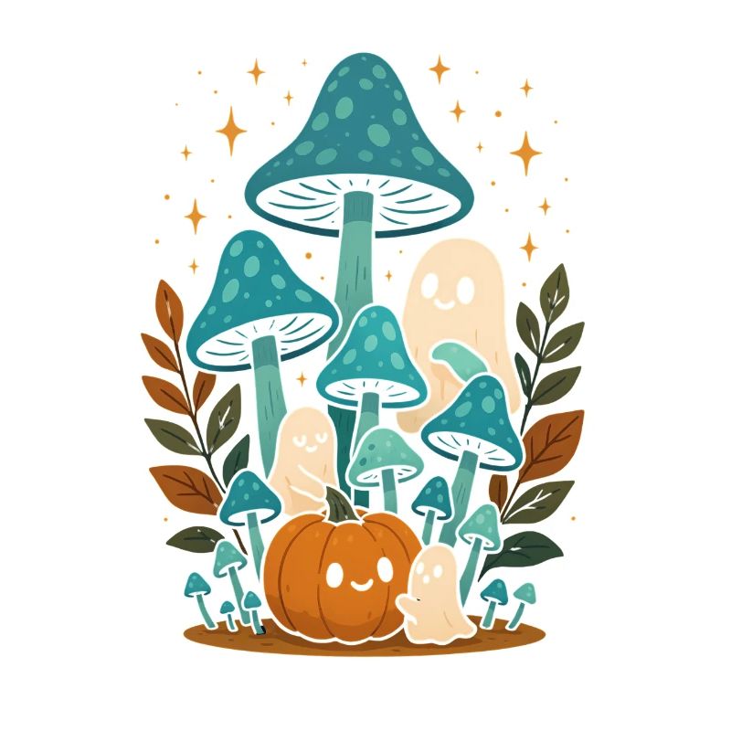 Fairytale ghosts and pumpkin scene