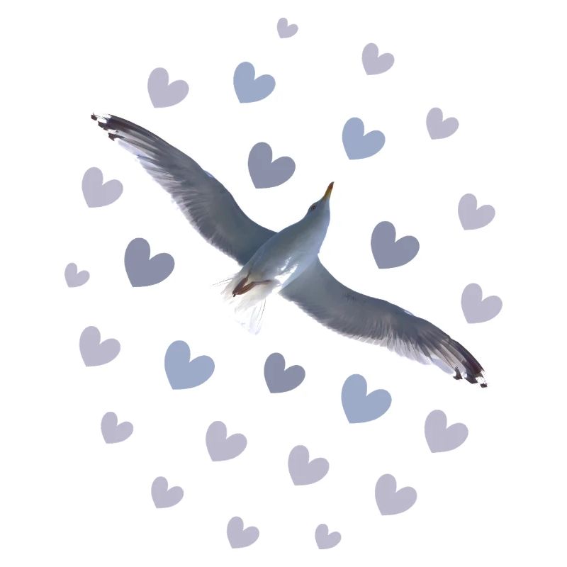 Illustration élégante d'un vol de mouette Cœurs de mouette