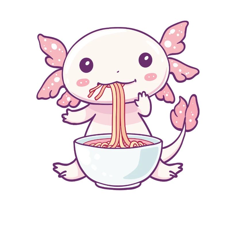Mignon axolotl avec nouilles