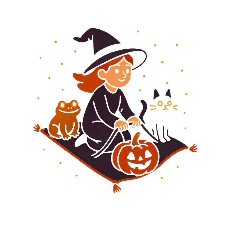 Vol de citrouille avec sorcière et chat