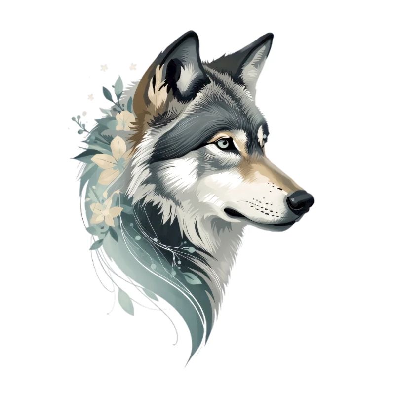 Wolf head with flower ornament
