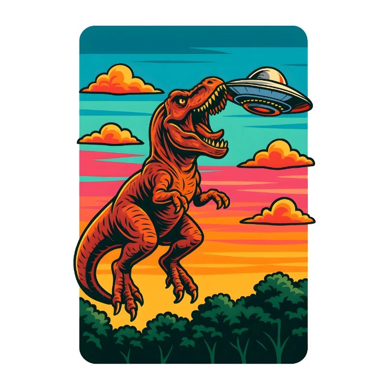 T rex Dino UFO Sunset