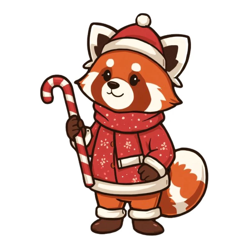 Winter panda with candy cane