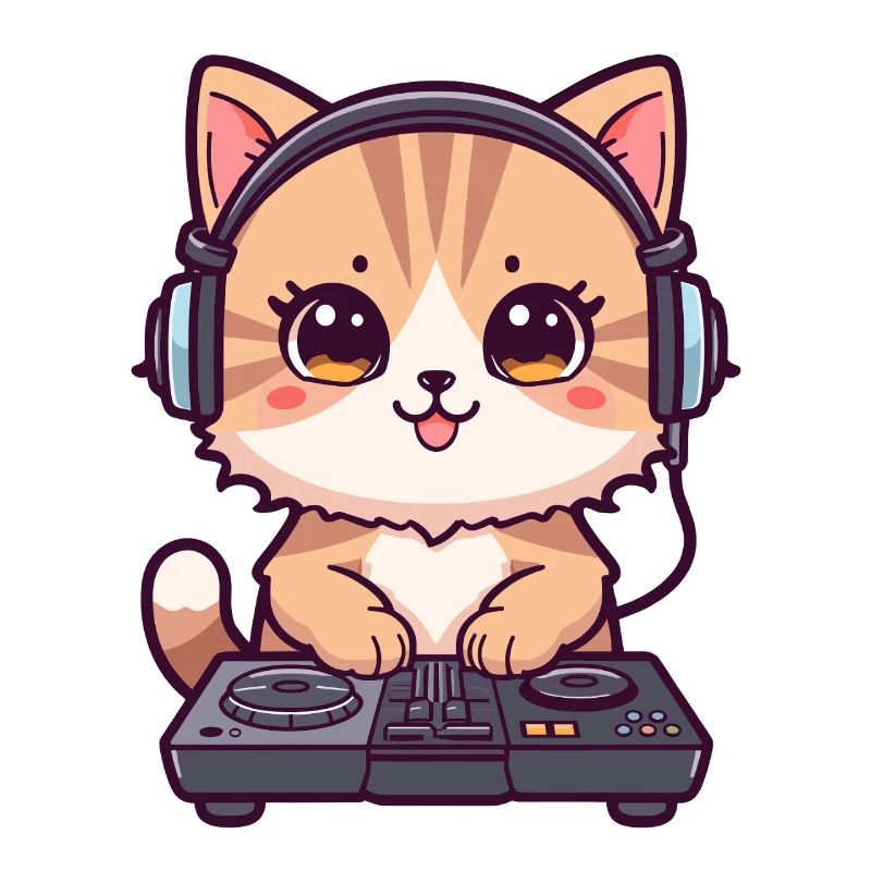 Chat comme DJ avec des écouteurs