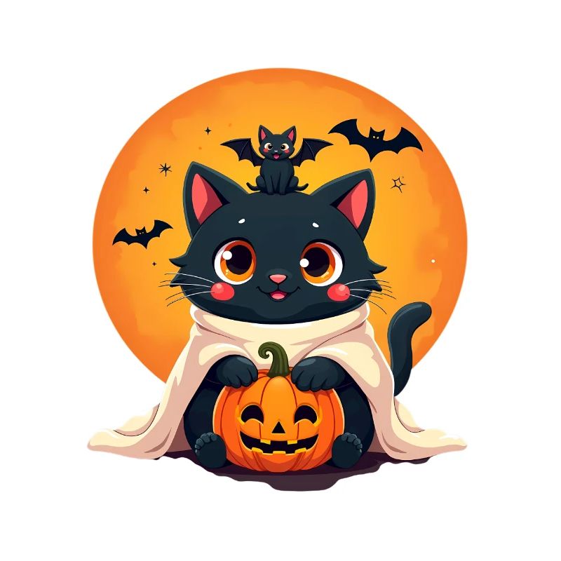 Halloween Cat with Halloween Pumpkin