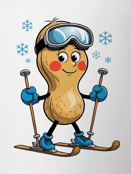 Erdnuss-Skifahrer im Schnee