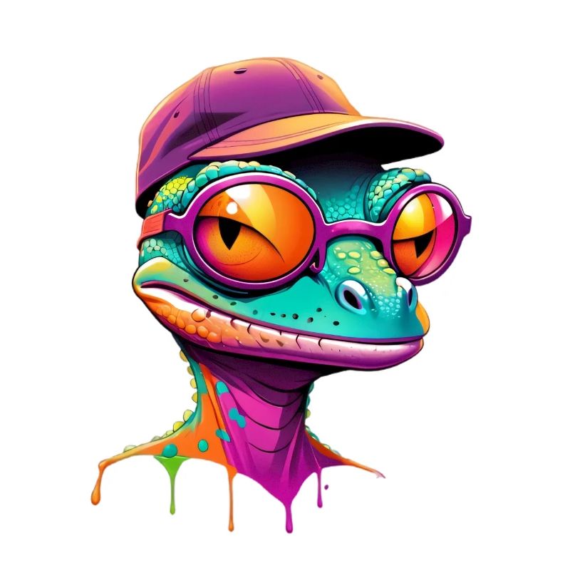 Bunter Gecko mit Sonnenbrille Cap