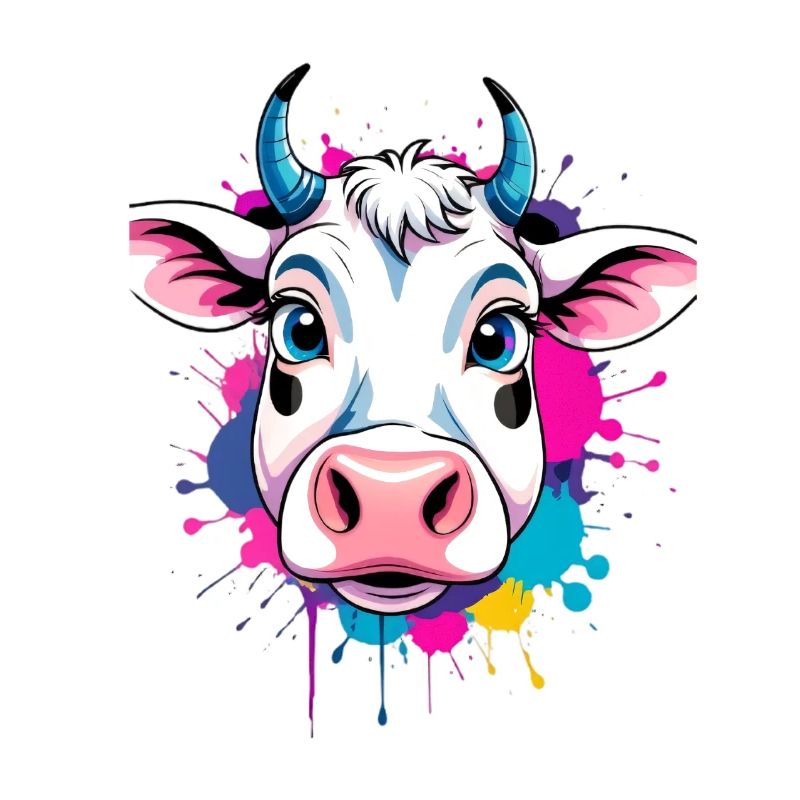 Tête de vache colorée avec éclaboussures de peinture