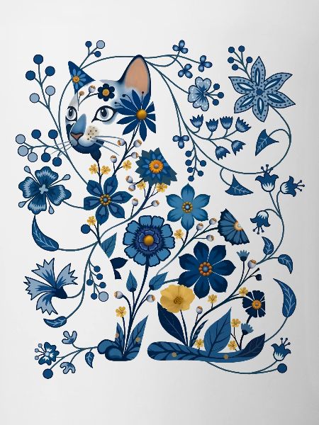 Azure Floral Cat Silhouette
