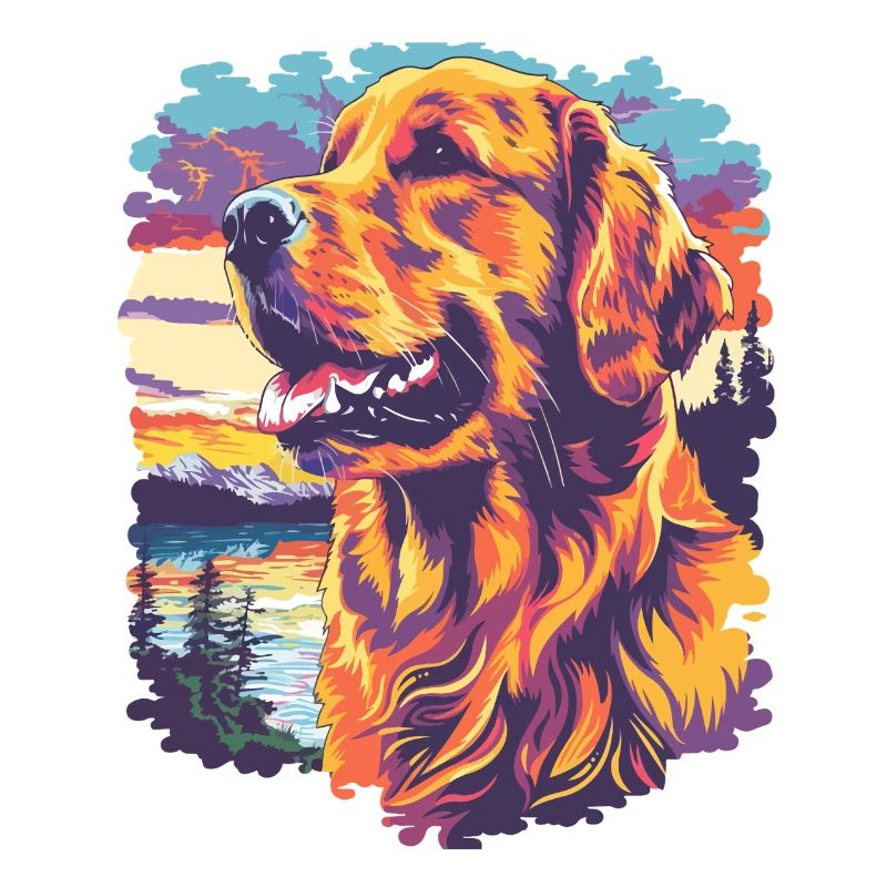 Chien de couleur au coucher du soleil