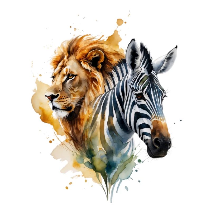 Aquarelle Lion Zèbre Patchwork