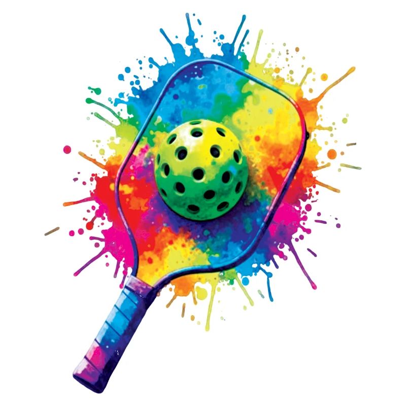 Pickleball Splash Art - Racket & Colored Ball