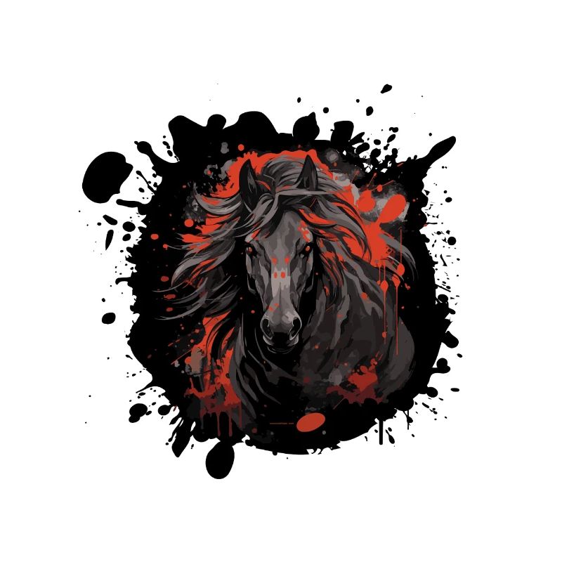 Schwarzes Pferd mit rotem Splatter