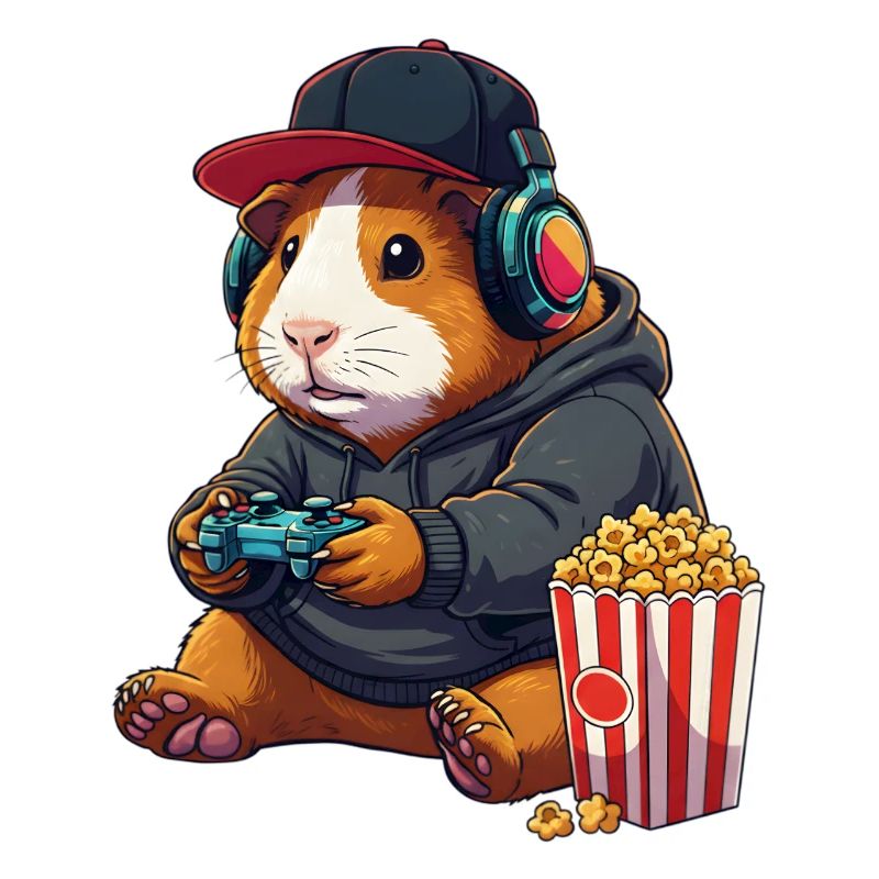 Joueur cochon d’Inde avec du pop-corn
