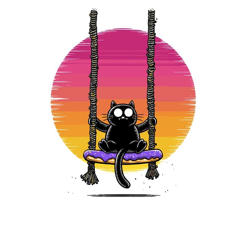 Coucher de soleil du chat sur la balançoire