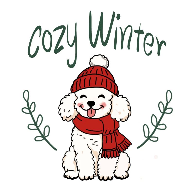 Cuddly winter dog with hat
