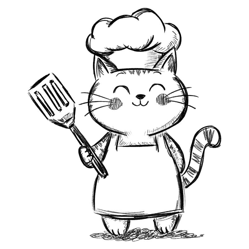Chat mignon dans la cuisine - Dessin de Chef Chat