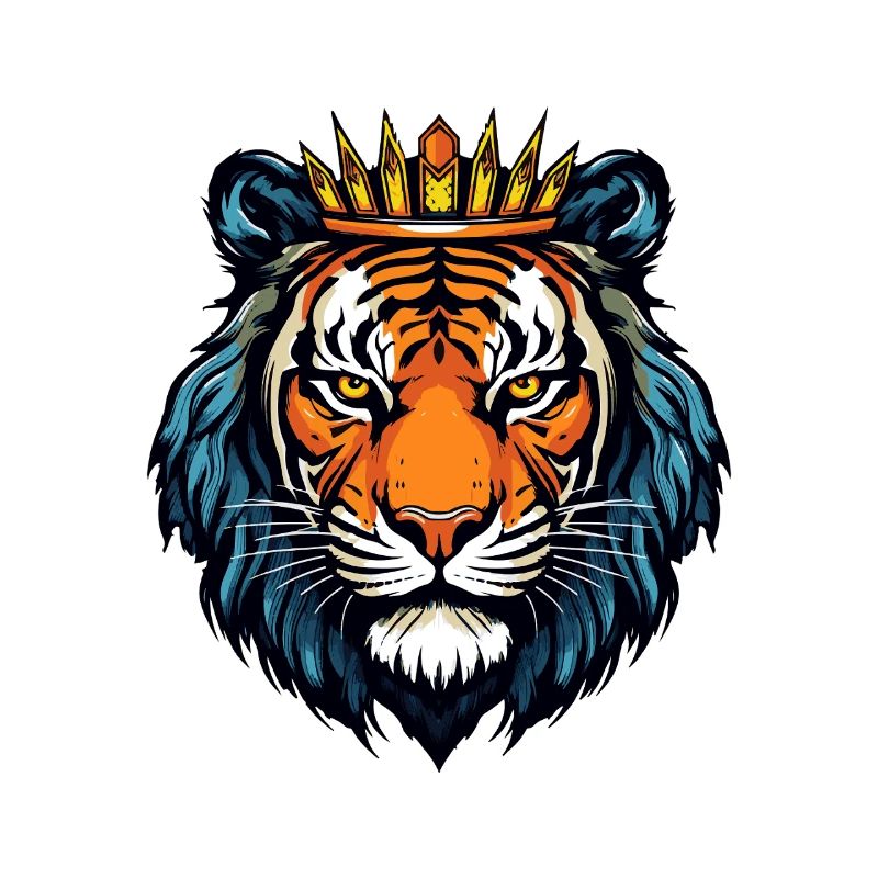 Royal tiger head with crown