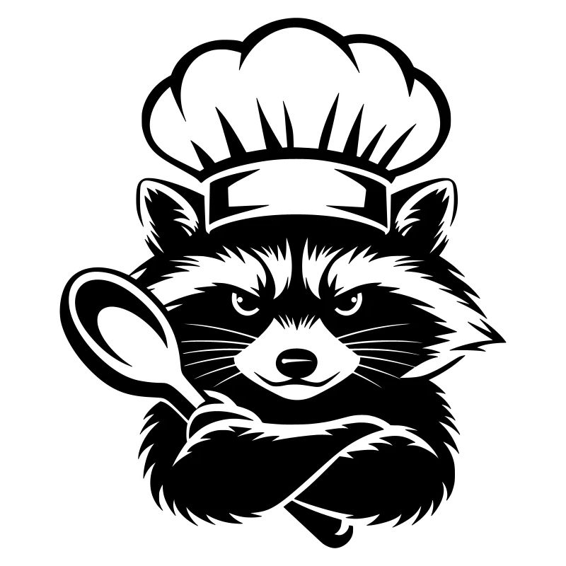 Lustiger Waschbär mit Kochmütze und Löffel