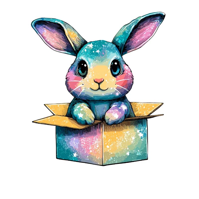 Kunterbunter Hase im Karton