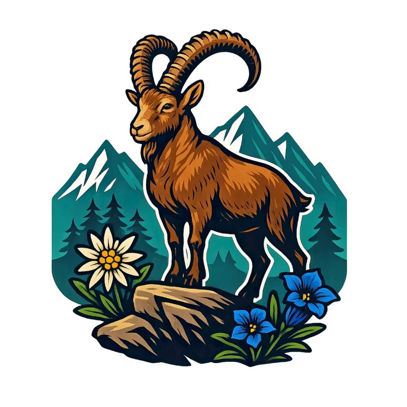 Steinbock auf Bergwiese