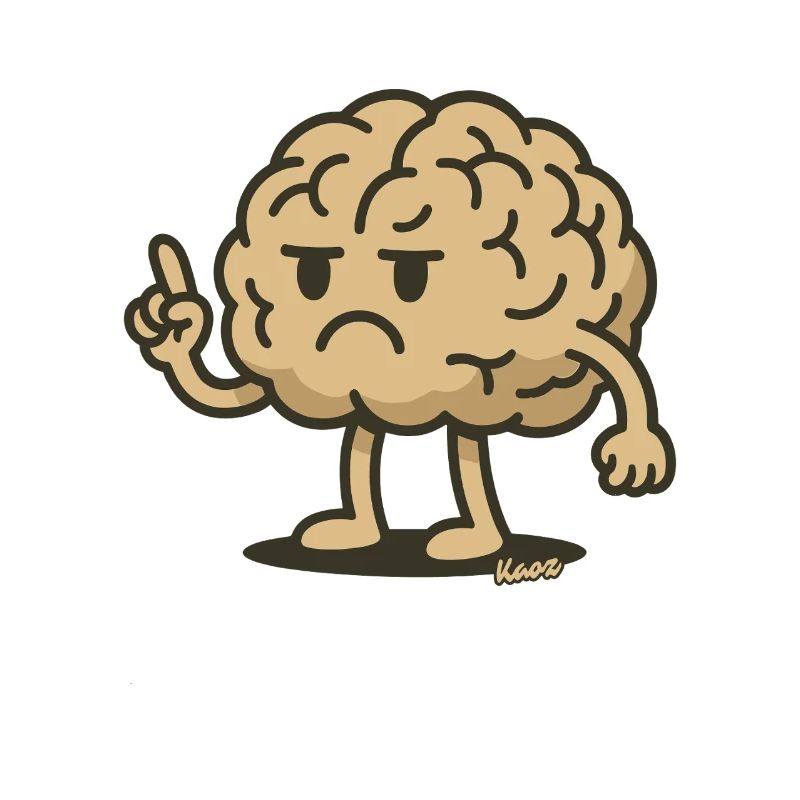 Brain figure with raised index finger