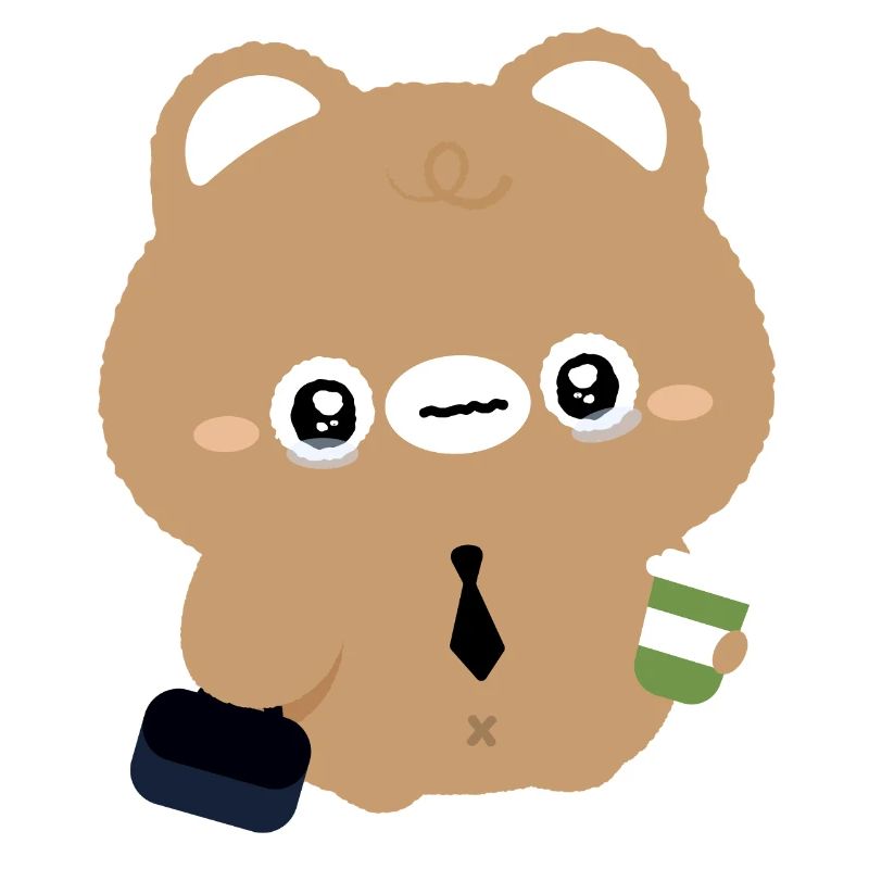 Ours Kawaii fatigué avec café
