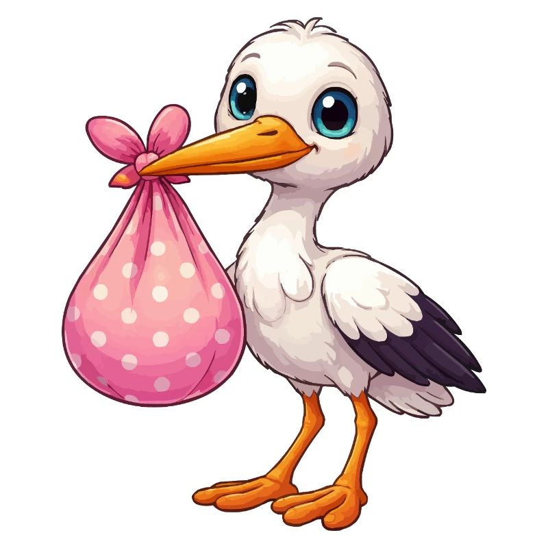 Cuddly pelican with pink bundle