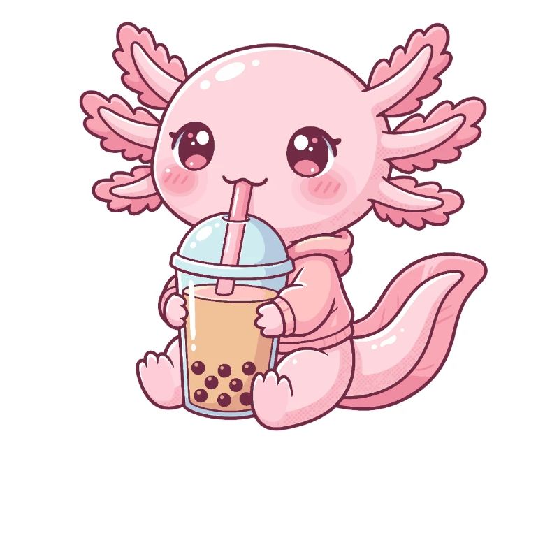 Kawaii Bubble Tea Pink Axolotl
