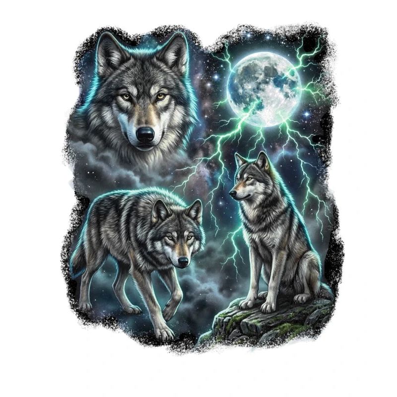 THREE Wild Wolves with Moon Wildlife Designs