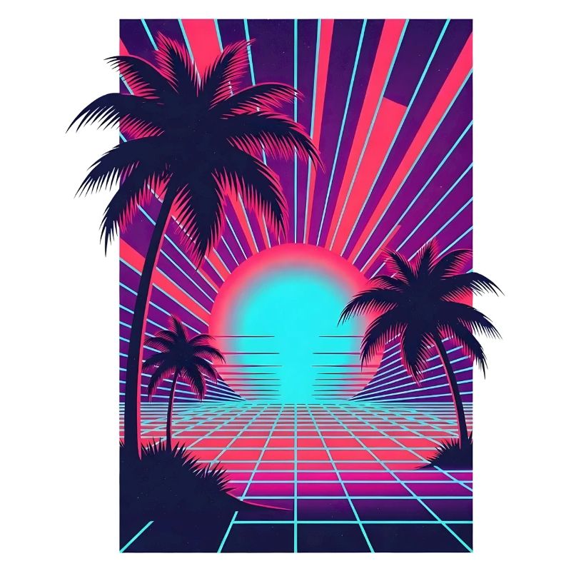 Neon sunset on the palm beach