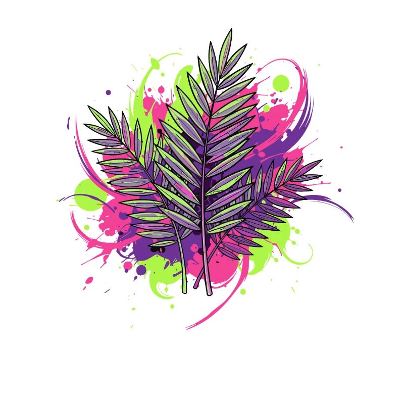 Feuille tropicale néon avec des éclaboussures de peinture
