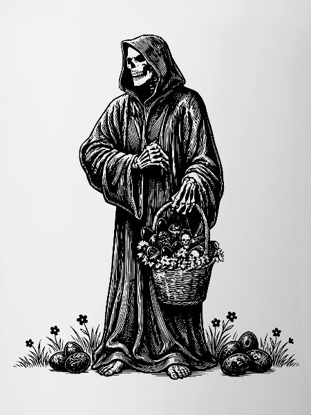 Todesfigur Osterkorb Versteckte Eier Gras