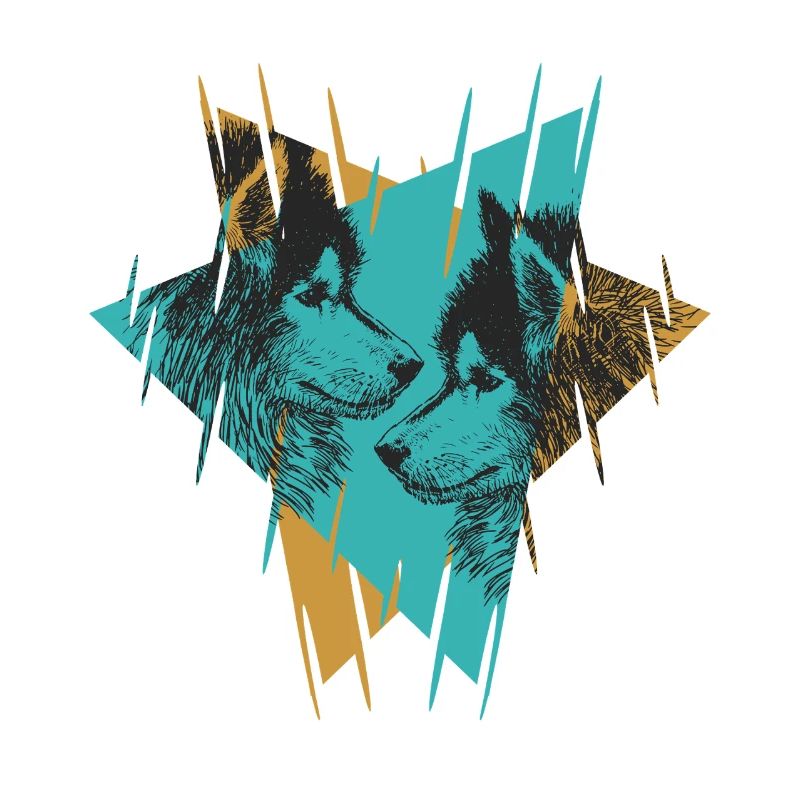 Geometric Twin Wolves Abstract Art