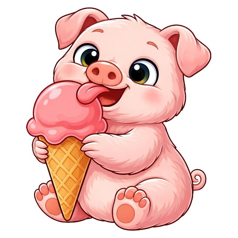 Süßes Schweinchen mit Eis Cartoon