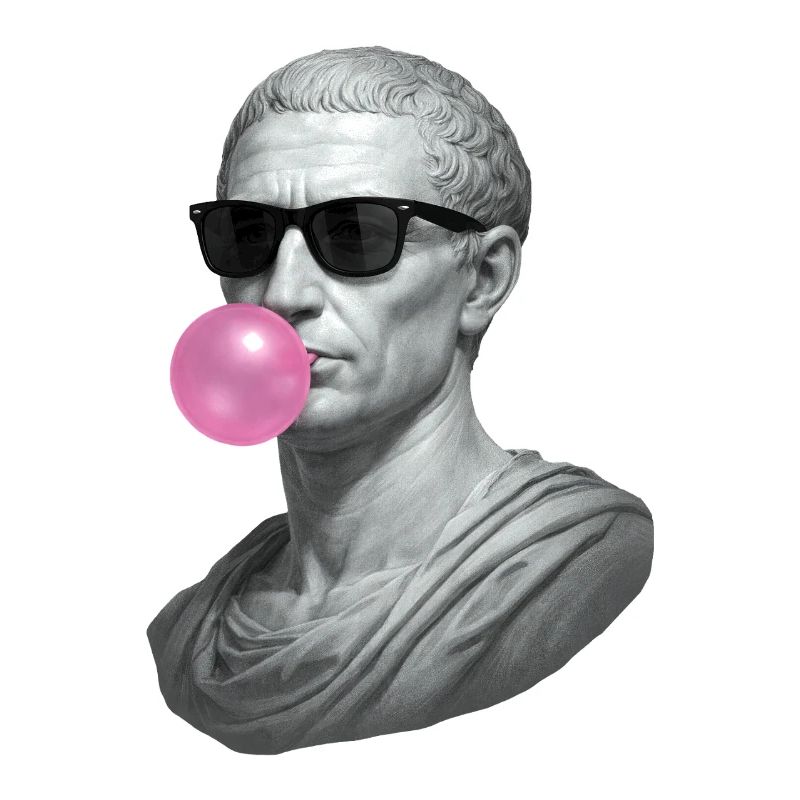 Caesar with sunglasses and chewing gum