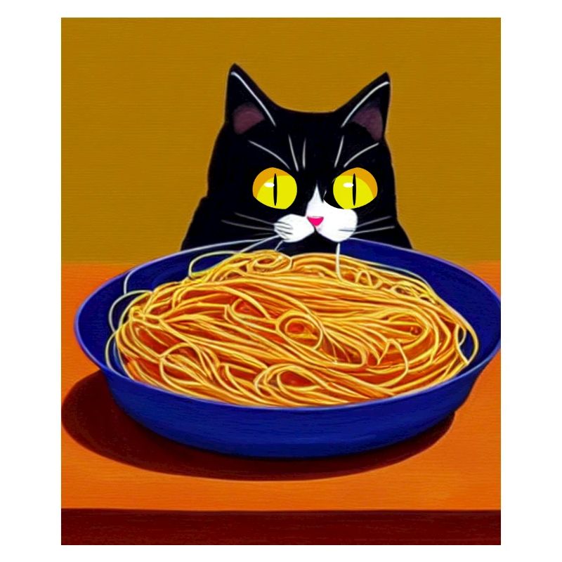 Katzenblick auf Spaghetti