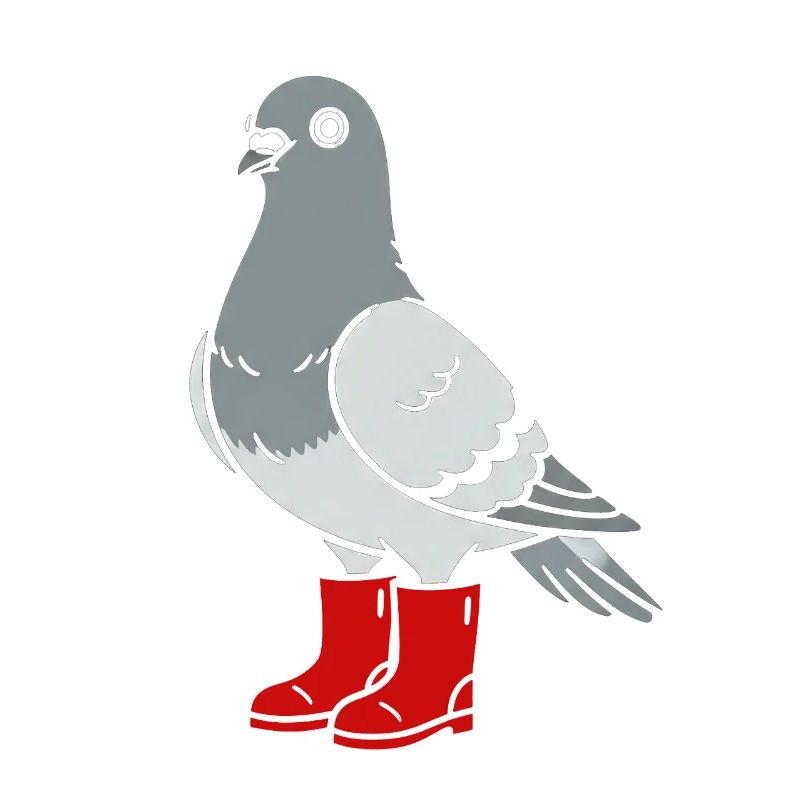 Dove in red boots