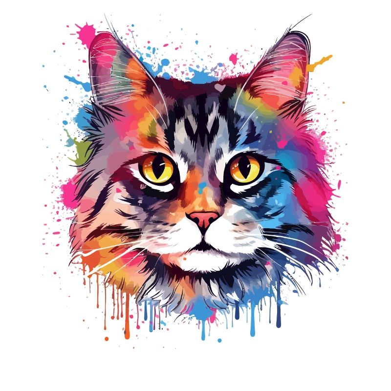 Art coloré éclaboussé Visage de chat américain à queue courte
